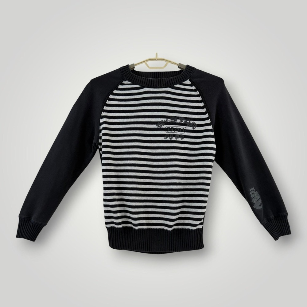 G-Star RAW Sweater Mens XL Black Stripe Logo Graphic Cotton Crewneck Knit